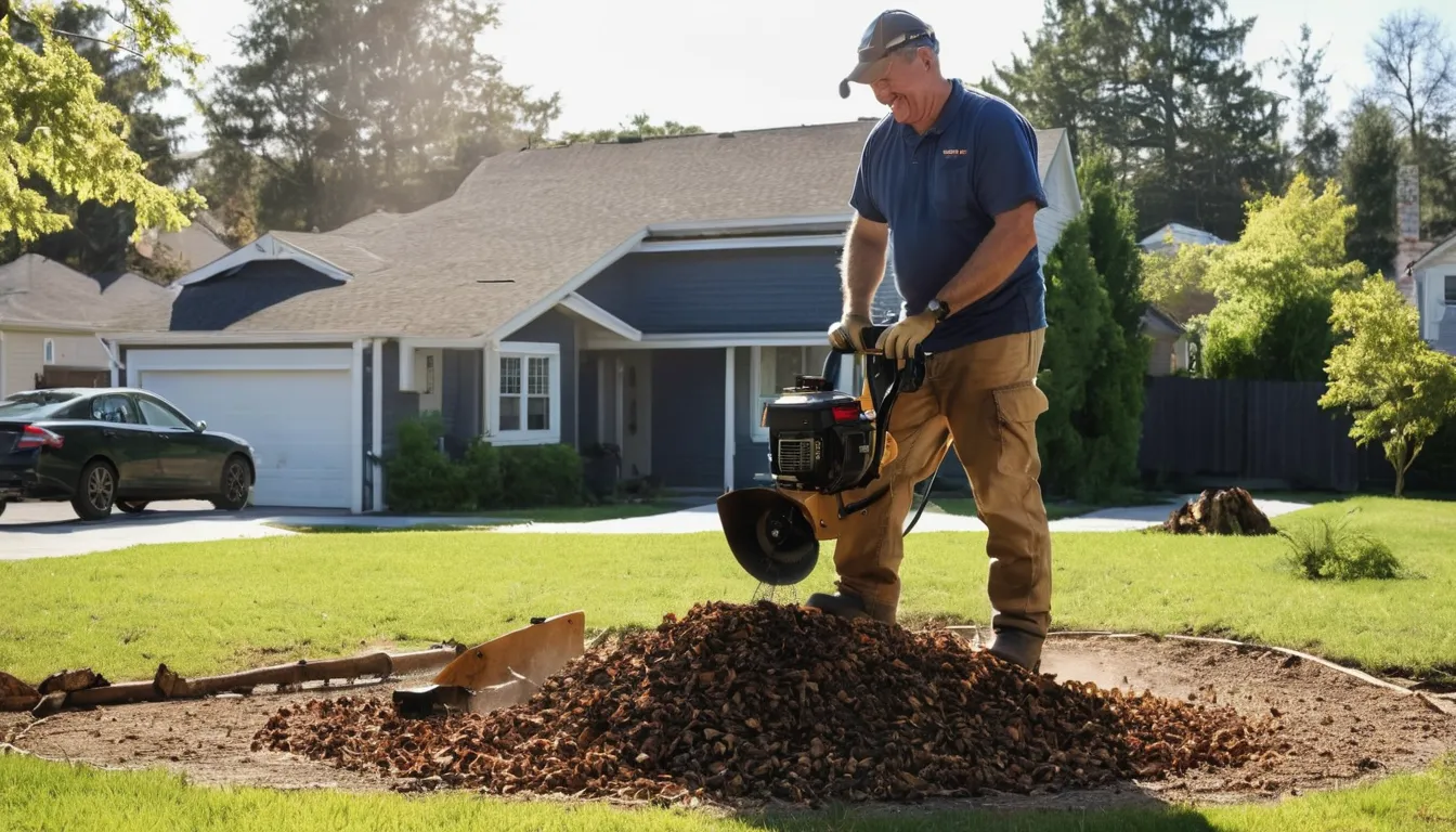 Stump grinding in a residential yard in Yardley